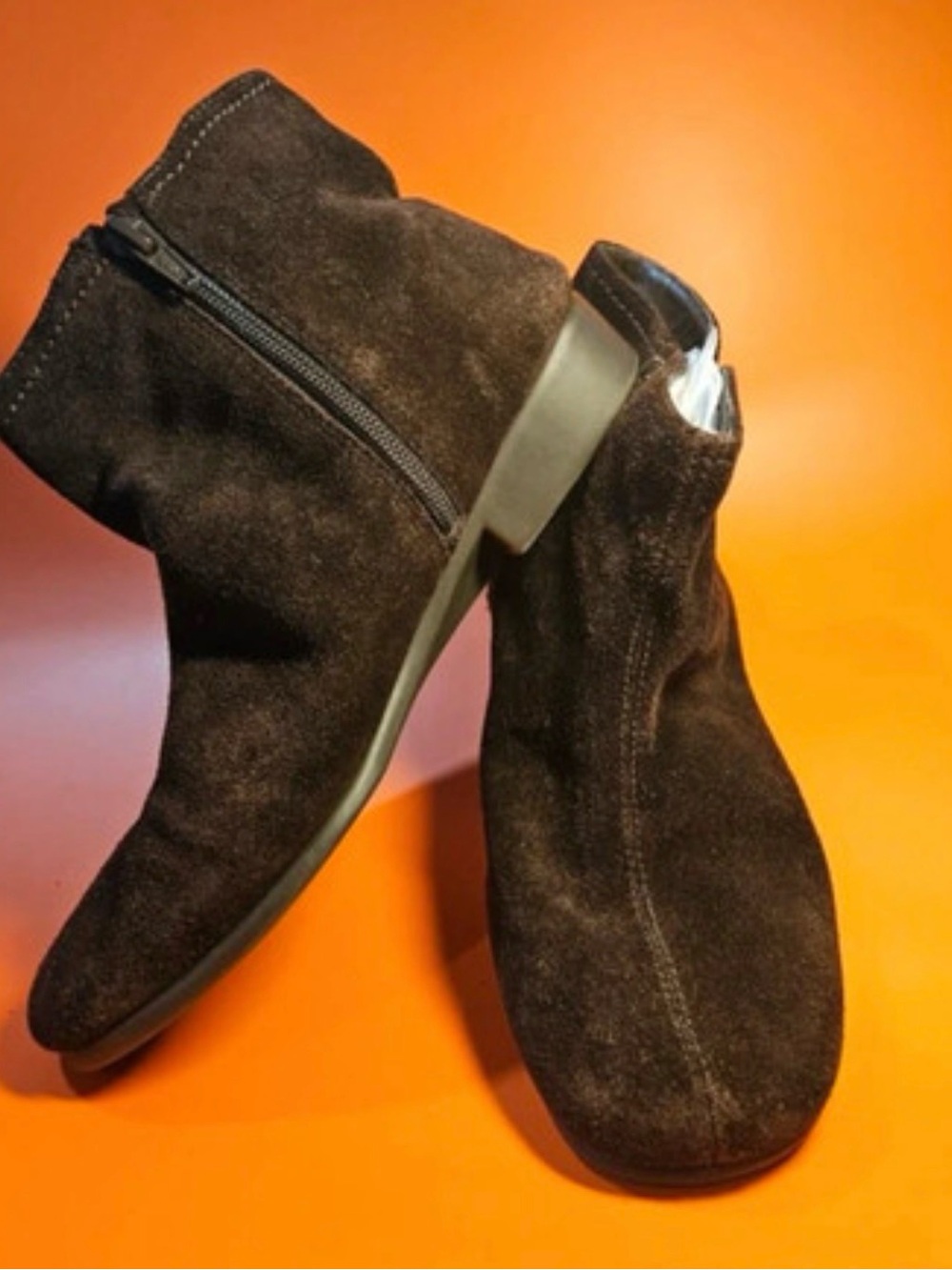 Brown Suede Ankle Boots - Zip Closure